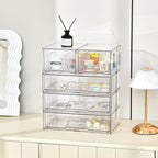 4 Pack Stackable Storage Drawers Clear Acrylic Organizer Bathroom Makeup Organizer and Storage for Beauty Supplies,Ideal for Vanity, Bathroom,Cabinet,Pantry Organization