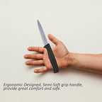 Kitchen Utility Knife - MATTSTONE HILL 4 Inch Serrated Paring Knife, Vegetable Knife, Slim Blade, Premium Stainless Steel, Semi Soft Handle, Black