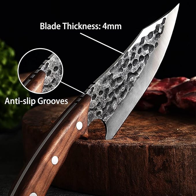TOMBRO Huusk Japan Knife- Forged Viking Knives Sharp Boning knife Handmade Caveman Knife High Carbon Steel Butcher Knives with Sheath, Japanese Chef Knife for Kitchen, Camping, BBQ, fishing filet