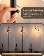 EDISHINE 70IN Farmhouse Floor Lamps for Living Room, Dimmable Industrial Tall Standing Lamps 3 LED Edison Bulbs Included, Diamond-Shaped Cage, Rustic Tree Corner Light for Bedroom, Office, Black