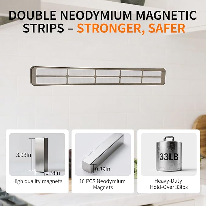 Magnetic Knife Holder for Wall,20 Inch Magnetic Knife Strip,Acacia Wood Double Sided Magnetic Knife Rack for Fridge,No Drilling