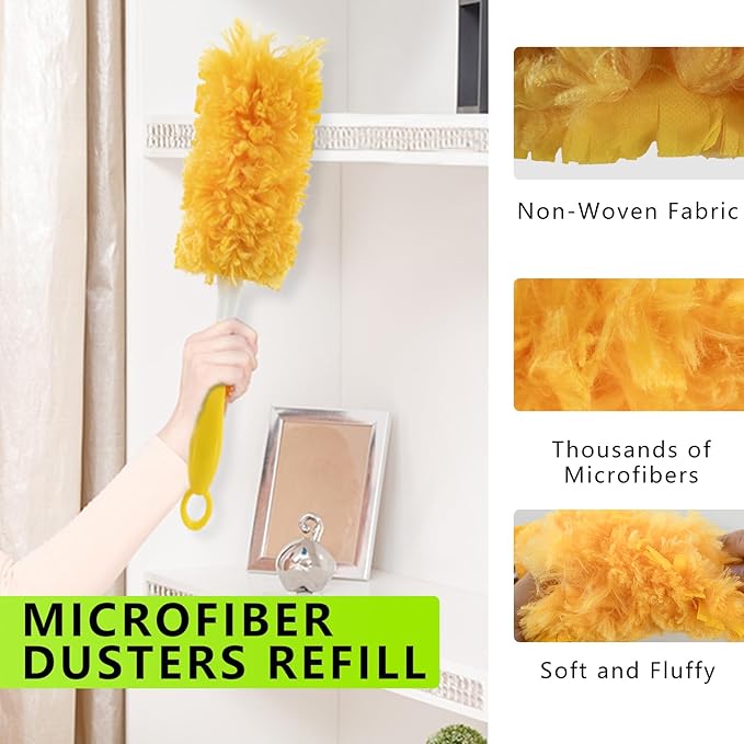 20 Pack Duster Refill for Swiffer,360 Heavy Duty Furniture Duster Refills, Disposable Multi-Surface Microfiber Feather Duster Kit with 1 Handle