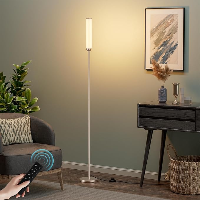 LED Floor Lamp with Remote Control, 65" Standing lamp with Stepless Adjustable 3000K-6500K Colors & 5%-100% Brightness, Foot Switch(Champagne Gold)