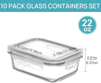 Vtopmart 10-Pack 22oz Glass Storage Containers with Snap Airtight Lids, Safe for Microwave, Oven, Freezer, and Dishwasher