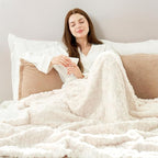 Cozy Bliss Faux Fur Throw Blanket for Couch, Fuzzy Soft Plush Thick Warm Fluffy Reversible Wave Textured Blanket for Sofa Bedroom Living Room, 55 * 70 Inches Cream White