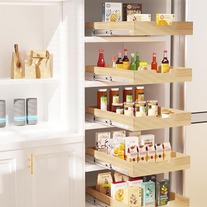 Wood Pull Out Cabinet Organizer 26" W x 21" D, Heavy-Duty Sliding Drawers for Inside Cabinets Storage and Organization for Kitchen, Pantry, Bathroom