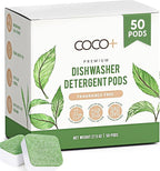 COCO+ Dishwasher Detergent Pods - Nano-Concentrated Enzymes Power with Rinse Aid & Hard Water Protection - Sparkling, Spotless Dishes - 50 Pods (Fragrance Free)