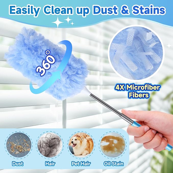 Duster Refills for Swiffer, 360° Thickened Kit with 30 Count Disposable Microfiber Feather Dusters for Office,Window and Furniture Cleaning, Include 2 Extendable Handles