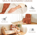 Electric Heated Blanket Twin Size 62"x84" - Flannel & Sherpa Fabric Dual-Sided, 6 Heat Settings & 10 Hours Auto Off, Soft & Cozy Warming Throw for Home, Office, or Bed, Machine Washable, Caramel