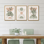 Bwodke Boho Wall Art, Framed Abstract Wall Art, Green Botanical Neutral Canvas Wall Decor, Large Mid Century Plant Pictures Set of 3, Modern Minimalist Paintings, for Bedroom Living Room Bathroom