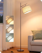 EDISHINE 64.7" Modern Minimalist Floor Lamps for Living Room with 3 Color Temperatures Bulb & Adjustable Linen Shade, Foot Pedal Switch, Tall Standing Lamp for Bedroom Office, Brown