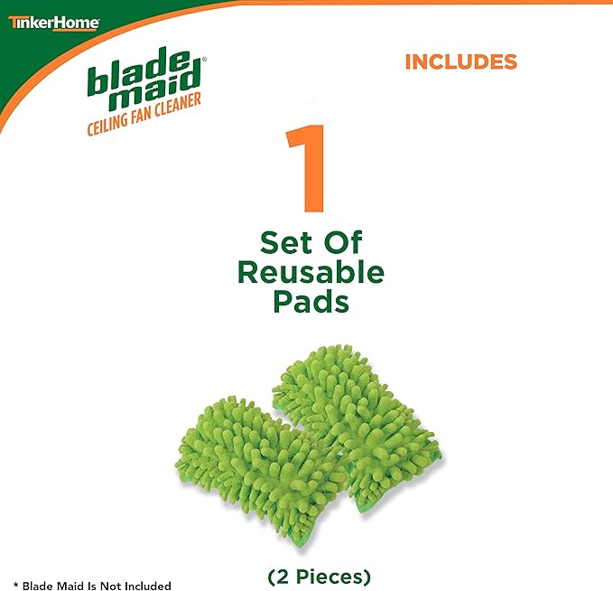 Blade Maid Microfiber Ceiling Fan Blade Cleaner Pads | Reusable Duster Replacement Pads for Blade Maid with Extendable Pole, Wall Duster, Removes Cobwebs | Size 4.9" x 7.7" (Pack of 2)