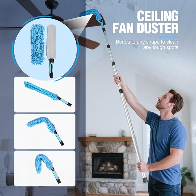 Lineslife Feather Duster,3 PCS Reusable Bendable Washable Cobweb Duster for Home Office Cleaning High Ceilings,Furniture,Roof