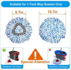 Easywring 1-Tank System,Mop Replacement Heads for O-Ceda Mop Replace Head, Spin Mop Heads Replacements, Microfiber Spin Mop Refills, Easy Cleaning Mop Head Replacement (Blue and White 3pcs)
