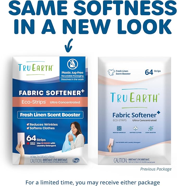 Tru Earth Fabric Softener Strips for Washing Machine, Alternative to Fabric Softener Liquid and Pods, Fresh Linen Scent Booster, Up to 128 Loads Per 64-Count