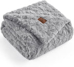 Cozy Bliss Faux Fur Throw Blanket for Couch, Fuzzy Soft Plush Thick Warm Fluffy Reversible Wave Textured Blanket for Sofa Bedroom Living Room, 55 * 70 Inches Grey
