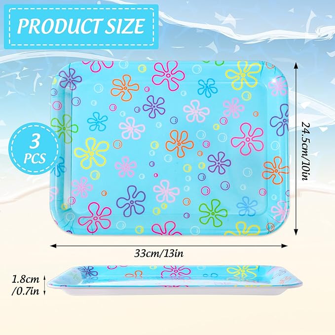 3Pcs Cartoon Sponge Serving Trays Under the Sea Flower Bubble Reusable Serving Dishes for Ocean Birthday Party Sharing Snacks Fruit Dessert, 13 x 10 Inch