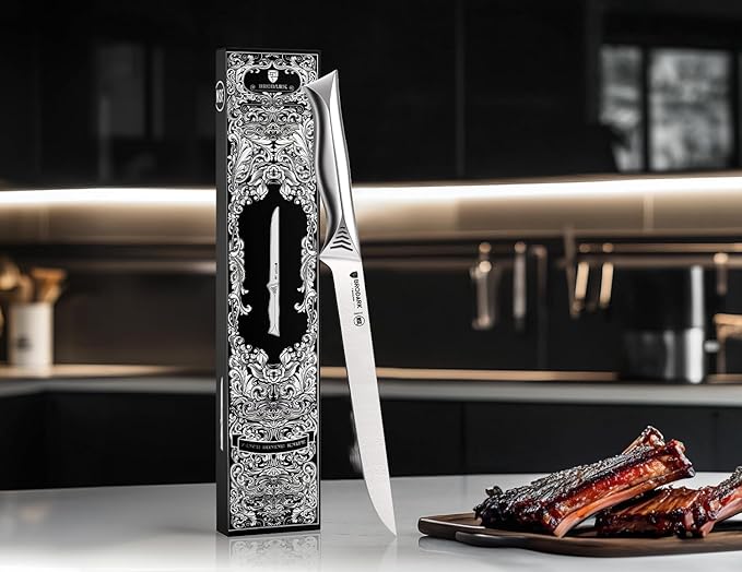 BRODARK Boning Knife - 7" Deboning Knife for Meat Cutting - High Carbon Stainless Steel, One Piece Design Fillet Knives - NSF Certified, Shark Series