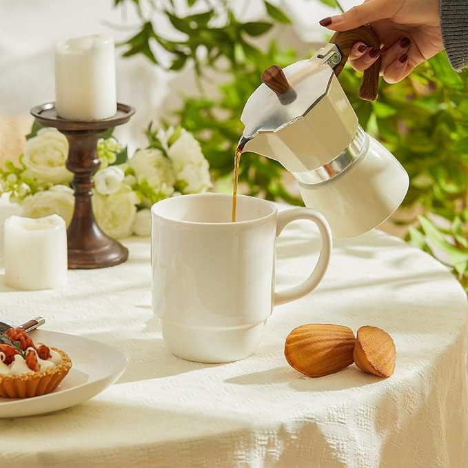 Sweese 21 Oz Large Mug Set, Porcelain Stackable Mugs Sets of 6, Coffee Cups with Handle for Coffee, Tea and Mulled Drinks, White