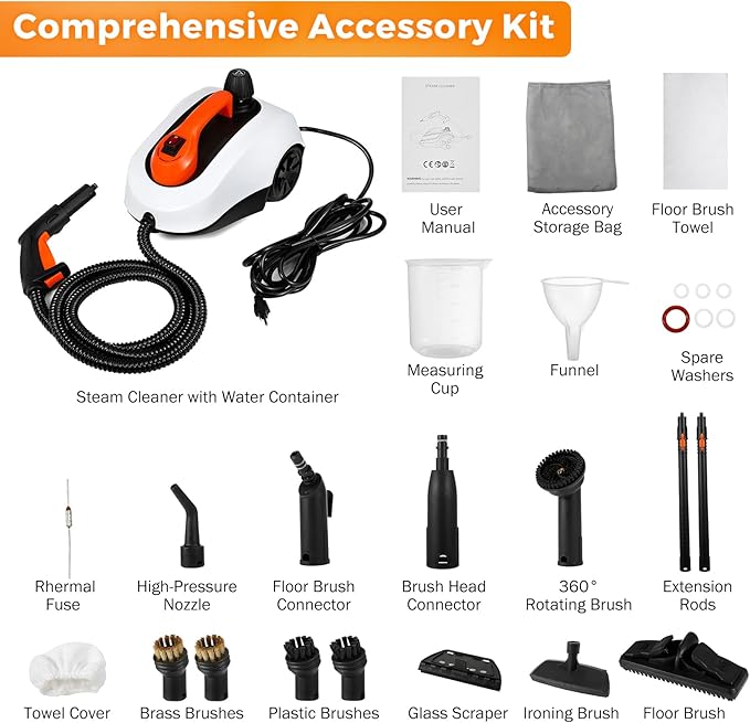 BEAMNOVA Steam Cleaner Electric Household Steamer High Pressure Multipurpose Rolling Cleaning Machine for Carpet Upholstery Floor Car Detailing Home Inside Water Container with Roller, White