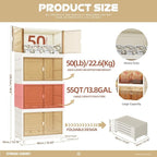 220 QT Large Collapsible Plastic Storage Bins, 4 Tier Stackable Storage Bins for Closet Bedroom, Large Plastic Containers with Wheels, Storage Cabinet with Magnetic Doors, White (220QT-4Tier)