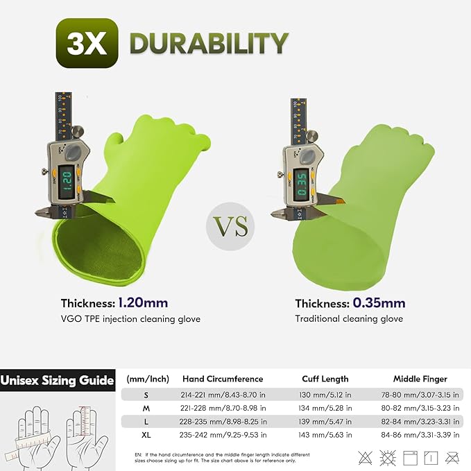 Vgo... 2 Pairs Household Cleaning Gloves Infused with Rresh Rich Aromas, Lined Dishwashing Gloves,Long Sleeves Kitchen Gloves, Bathroom Cleaning, Gardening, Pet Care(2 colors,M,TP1117)