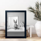 Funny Kids Bathroom Wall Decor, Black and White Cute Animal Canvas Wall Art, Black Framed Rabbit in Bathtub Farmhouse Picture Wall Decor Print Artworks for Bathroom