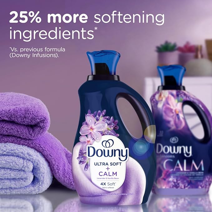 Downy Ultra Soft Fabric Softener Liquid, Calm, Lavender and Vanilla Bean, 56 fl oz, 83 Loads, Downy Fabric Softener, Laundry- Pack of 2