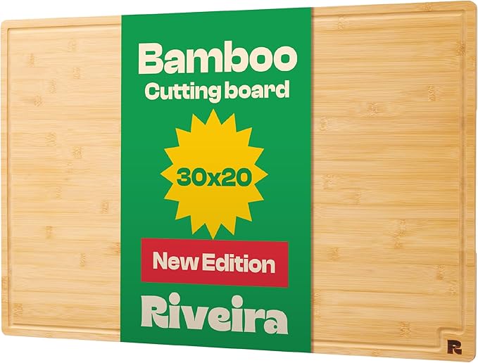 Riveira Wood Cutting Board – Gourmet Bamboo Grandeur: 30 x 20 Cutting Boards For Kitchen – Natural Wooden Cutting Boards For Kitchen – Innovative Juice Grooves Bamboo Cutting Board