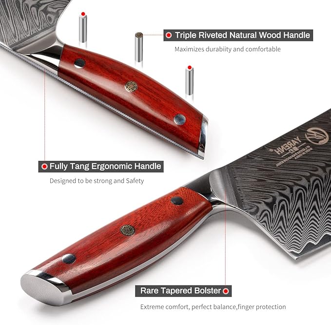YARENH Chinese Cleaver Knife 7 Inch - Damascus Chef Knife for Kitchen, 67 Layers High Carbon Stainless Steel, African Sandalwood Handle, Sharp, Durable, Rust Resistant, Gift Box