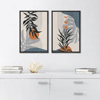 SIGNFORD Framed Canvas Print Wall Art Forest Plant Silhouettes & Mid-Century Symbols Abstract Shapes Illustrations Modern Boho Nature Chic for Living Room, Bedroom, Office - 24"x36"x2 Black