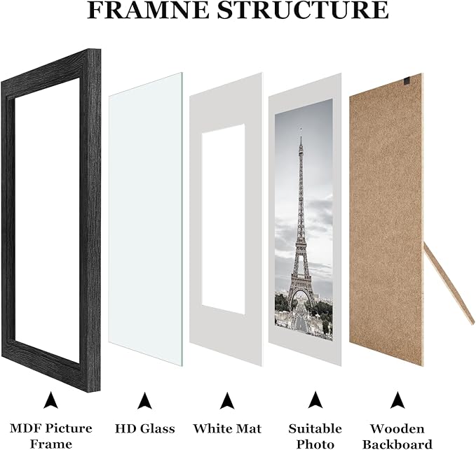 Picture Frames Set of 10 Balck, Bulk MDF Frames for 8x10, 5x7, 4x6 Photos Real Glass for Wall or Tabletop
