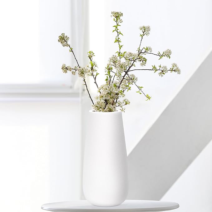 D'vine Dev 12 Inch Ivory Elegant Oval Ceramic Vase for Flowers, Home Décor Vase with Design Box, VS-LD-C-2