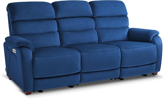 MCombo Wall Hugger Recliner Sofa with Drop Down Table, Power Reclining Sofa with Adjustable Headrest, USB A&C Charge Ports, Reading Lamp, Cup Holders, for Living Room, RVs (Fabric, ST258M3, Navy Blue)