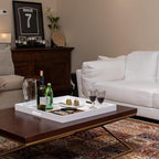 Oversize Extra Large King Size Bed Tray for eating Big Glossy White Acrylic Serving Tray with Handles 24x24 Inch -Spill Proof- Decorative Countertop Organizer for Ottoman,Bed,Party, Butler Tray