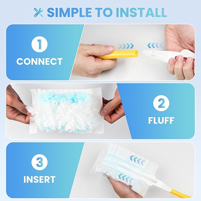 50-Pack 180° Duster Refills for Swiffer Duster Refill, Ultra Sticky Cleaning Duster, Effortless Dusting for Furniture, Fans, Shelves, Long-Lasting & Fragrance-Free with 1 Handle