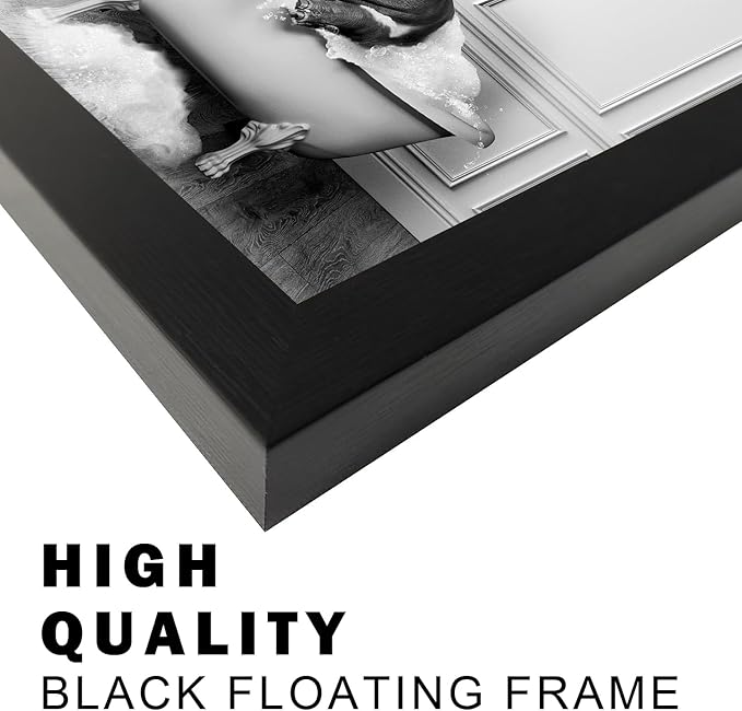 Black and White Bathroom Decor Funny Hippo in Bathtub Wall Art Framed Humor Bathroom Signs Cute Animal Canvas Print Painting Artwork