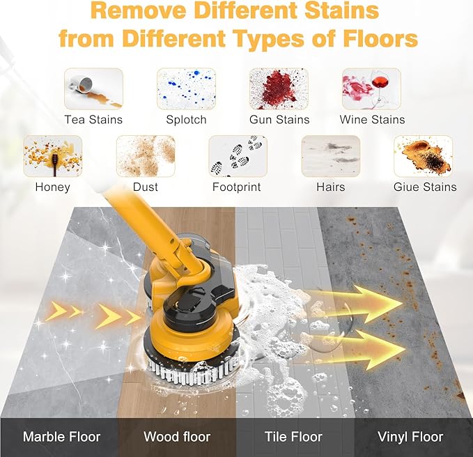 Cordless Electric Mop for Dewalt 20V Battery (NO Battery), 2 In 1 Spin Mop & Floor Scrubber Machine with LED Light & Water Spray, 800 RPM Electric Mops for Floor Cleaning, Hardwood,Tile