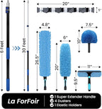 36ft High Ceiling Duster Kits with 5-30ft Heavy Duty Extension Pole - Fan Blade Cleaner, Cobweb Remover & Blue Window Squeegee Kit, Washable Dust Brush for High Roof and Glass Surfaces