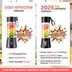 Portable Blender Make Shakes and Smoothies - USB Rechargeable Personal Size Mini Blender Freshly Squeezed, 380Ml BPA Free Travel Cup in Picnic/Office/Gym