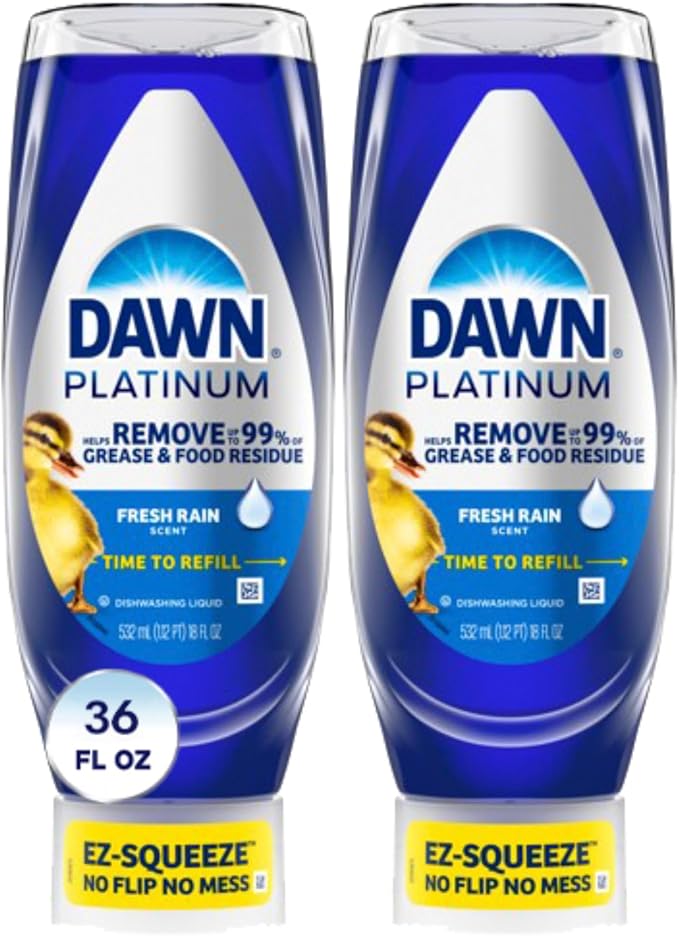 Dawn Platinum EZ-Squeeze Dish Soap, Dishwashing Liquid, Fresh Rain, 2x18oz Bundle