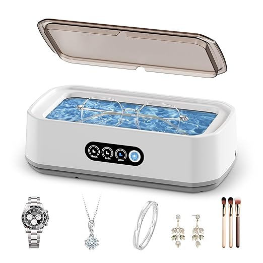 Ultrasonic Jewelry Cleaner,49KHz Ultrasonic Jewelry,Glasses,Rings,Watch Bands Cleaner,3 Modes with Digital Timer,22oz(650ML),304 Stainless Steel Water Tank