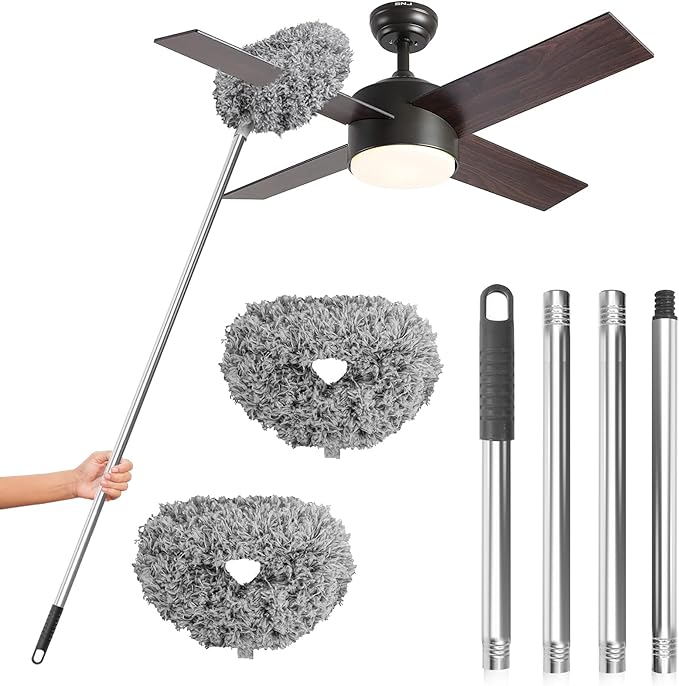 DRQ Ceiling Fan Cleaner Duster, 2 Pack Reusable Microfiber Duster with Extension Pole, 13 to 50 Inch Fan Blade Cleaner, Removable Dusters for Cleaning Walls Bookshelves Door Window Top (Grey)