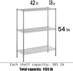 18" Deep x 42" Wide x 54" Height Wire Shelving Kit | 3-Tier | NSF Commercial Storage Rack Unit