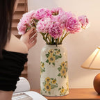 Levvohd Vintage Ceramic Vase, 10.6 Inch Chinoiserie Sunflower Yellow Floral Vases, Retro Ice Cracked Rustic Antique Flower Vases for Modern Room Bathroom Shelf Home Decor (Large Cylinder)