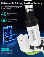 Cordless Electric Mop, Floor Cleaner with LED Headlight & Water Sprayer, Up to 60 Mins Detachable Battery, Dual-Motor Powerful Spin Mop, 300ML Water Tank for Multi-Surface, Self-Propelled