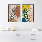 SIGNFORD Framed Canvas Print Wall Art Set Geometric Mid-Century Circle Plants Abstract Shapes Illustrations Modern Art Decorative Zen Bohemian for Living Room, Bedroom, Office - 16"x24"x2 Black