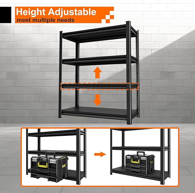 Heavy Duty Shelves, 4-Tier Metal Shelving Units, 48'W16'D63'H, 2200LBS Loads, Adjustable, Black