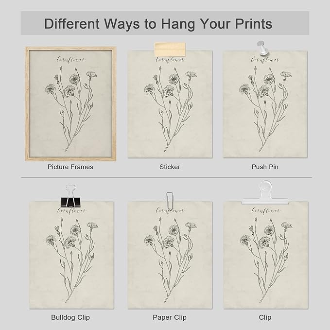 SIGNWIN Poster Bathroom Decor 11"x14", Wall Art Room Decor Multicolor for Living Room, Bedroom, Office Vintage Wildflower Plant Collage Drawing Nature Wilderness Plant Art Floral Botanical