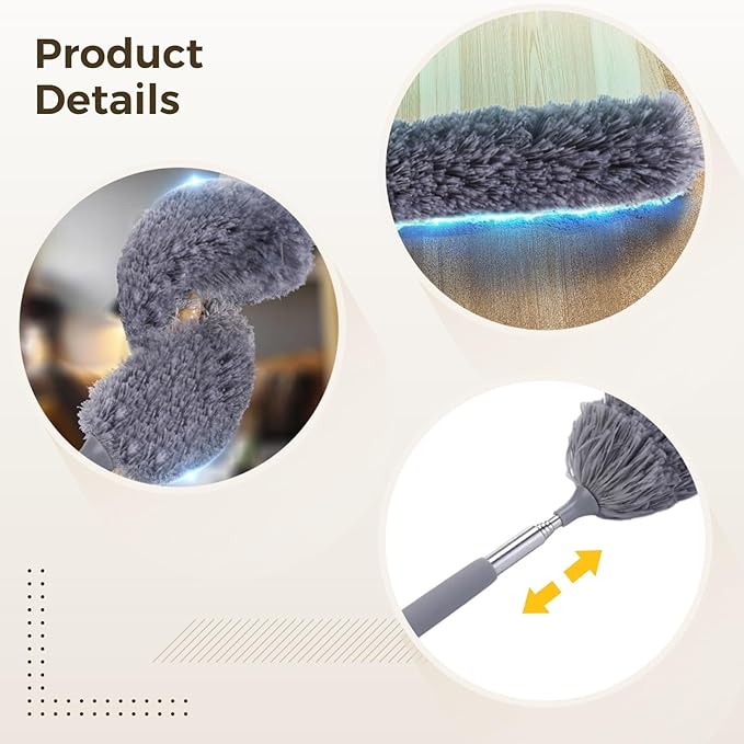 12 PCS Microfiber Feather Duster, 15 to 33 Inches Extendable Dusters, Metal Pole Ceiling Fan Duster, Washable Bendable Cleaning Duster Tool for Furniture Conditioner Window Office Car